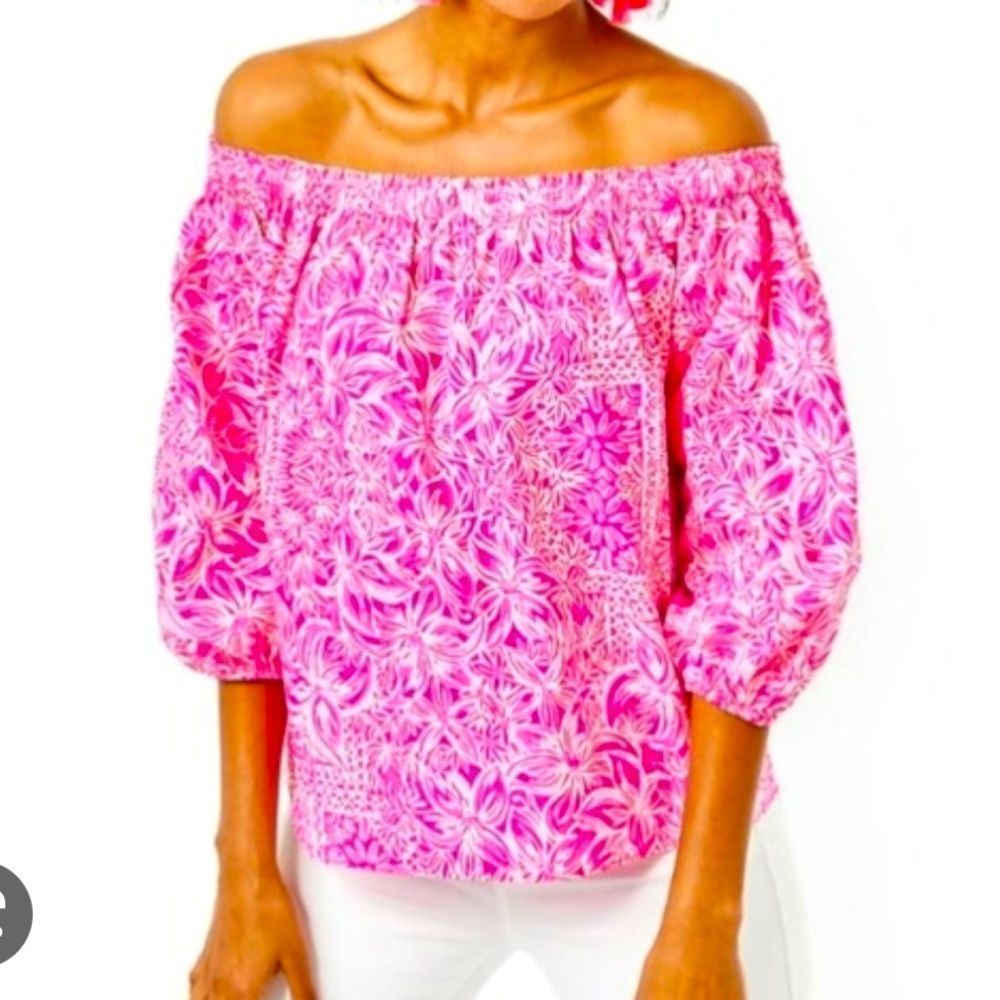 Lilly Pulitzer Pink and White Ruffled 3/4 Sleeve Blouse